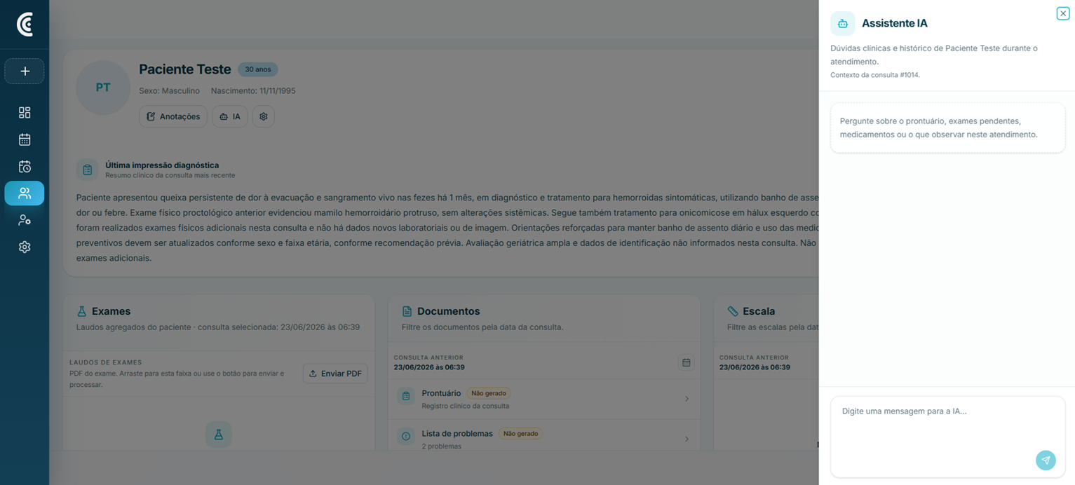 Ficha do paciente com assistente de IA